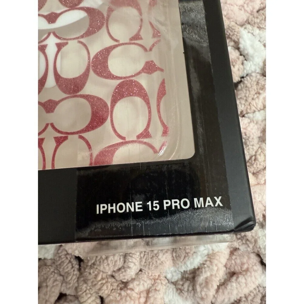 Coach iPhone 15 Pro Max MagSafe Protective Case Signature C  Pink Sparkle Ombré